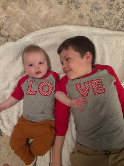 LO-VE Valentine’s Sibling Shirt Set | Matching LOVE Appliqué Tees for Babies, Toddlers & Kids