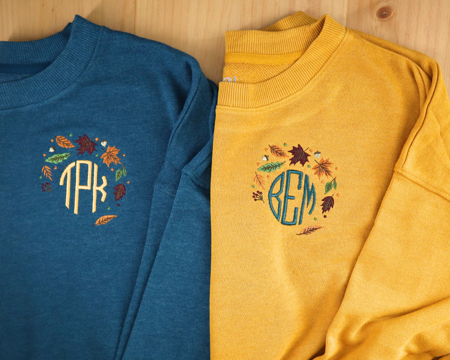 Falling Leaves Monogram on Sweatshirt (Comfort Colors Espresso)