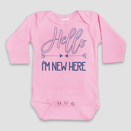 Pink Baby Onesie "Hello I'm New Here"