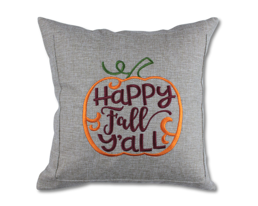 Happy Fall Y'all Pumpkin Embroidered Pillow