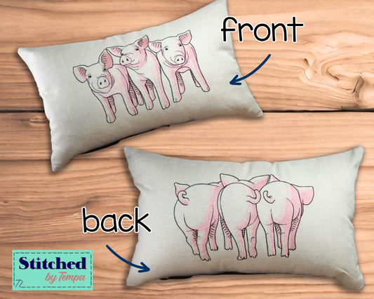 Pig Butts Pillow! 2-sided embroidered pillow.