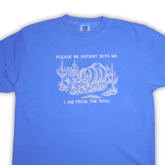 1900s Covered Wagon Embroidered Tee * PERIWINKLE