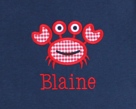 Crab Applique on Navy Shirt