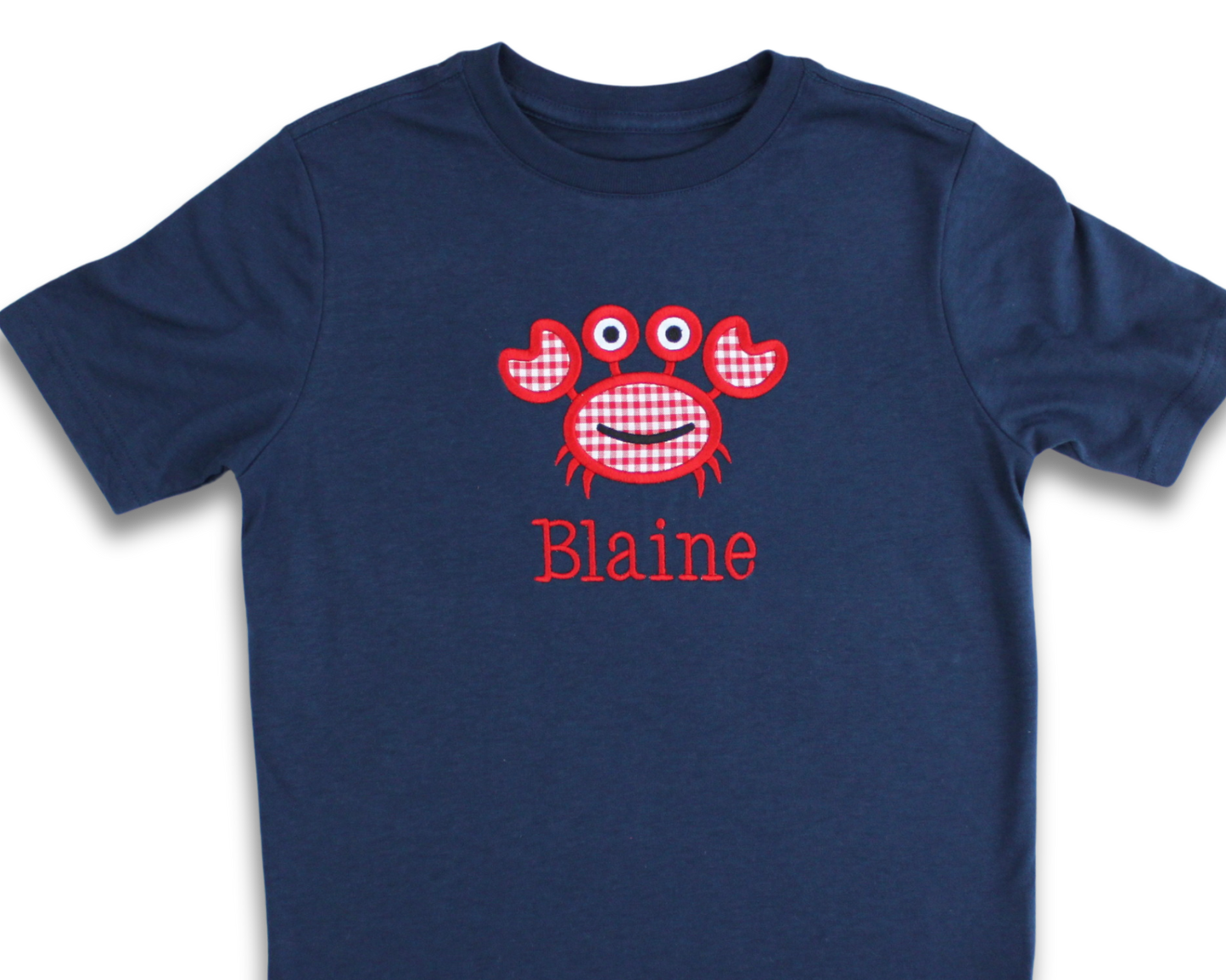 Crab Applique on Navy Shirt