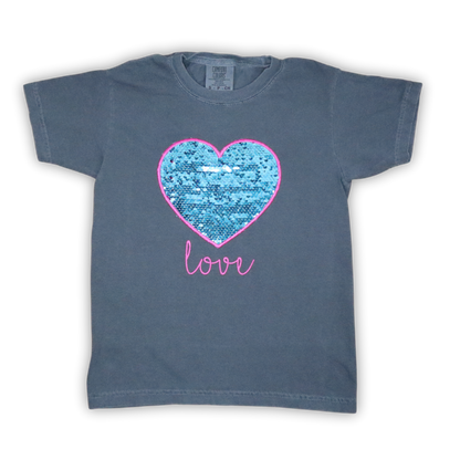 Sweet Kids' Valentine’s Shirt – Heart Embroidered Applique with Flippy Sequins