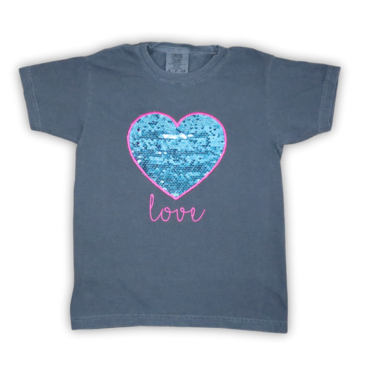 Sweet Kids' Valentine’s Shirt – Heart Embroidered Applique with Flippy Sequins