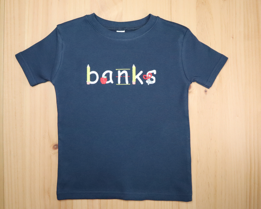 Custom Name Shirt with Back to School Theme – Pencil, Apple, Scissors & More