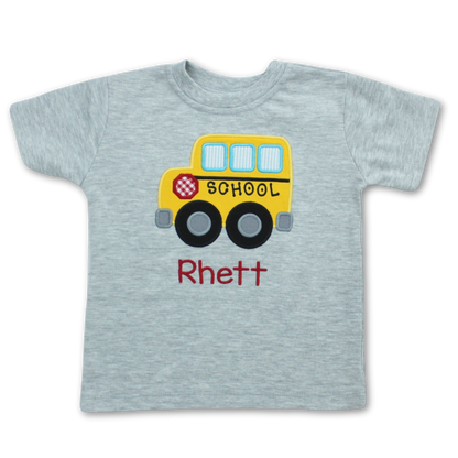 School Bus Applique Shirt - Personalized Back to School Tee