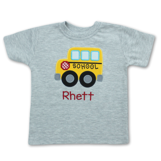 School Bus Applique Shirt - Personalized Back to School Tee