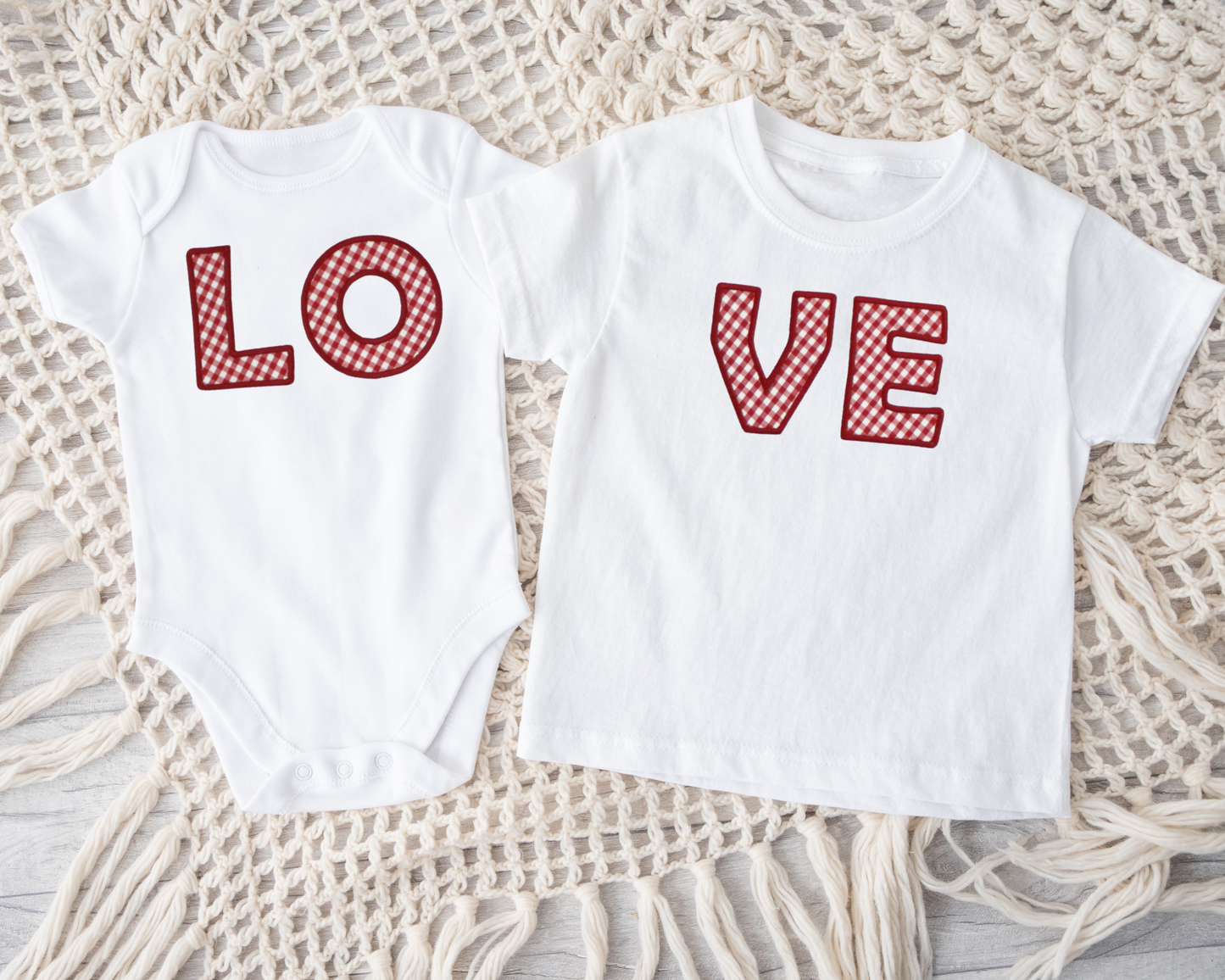 LO-VE Valentine’s Sibling Shirt Set | Matching LOVE Appliqué Tees for Babies, Toddlers & Kids
