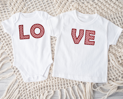 LO-VE Valentine’s Sibling Shirt Set | Matching LOVE Appliqué Tees for Babies, Toddlers & Kids
