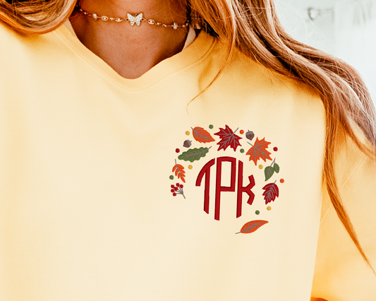 Falling Leaves Monogram on Sweatshirt (Comfort Colors Butter)