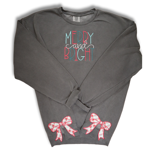 Side-Bow Christmas Sweatshirt, with Merry and Bright, Charcoal CC-1466