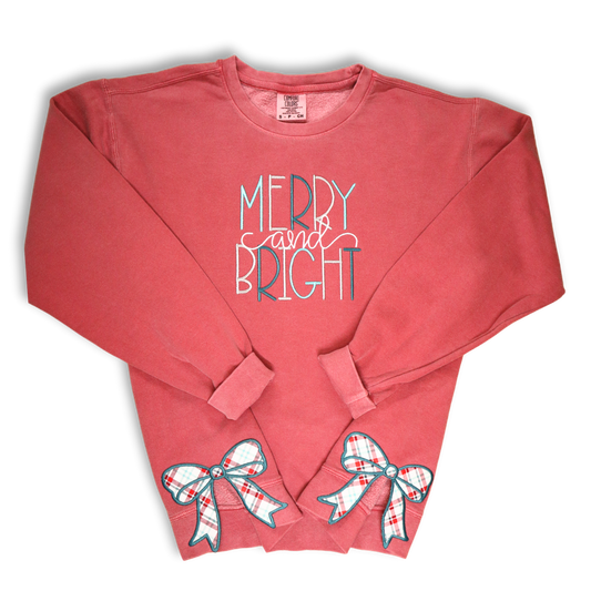 Side-Bow Christmas Sweatshirt, with Merry and Bright, Red CC-1466