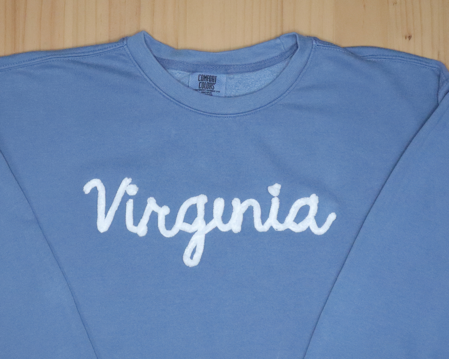 Custom Yarn Embroidery Sweatshirt (Blue Jean "Virginia")