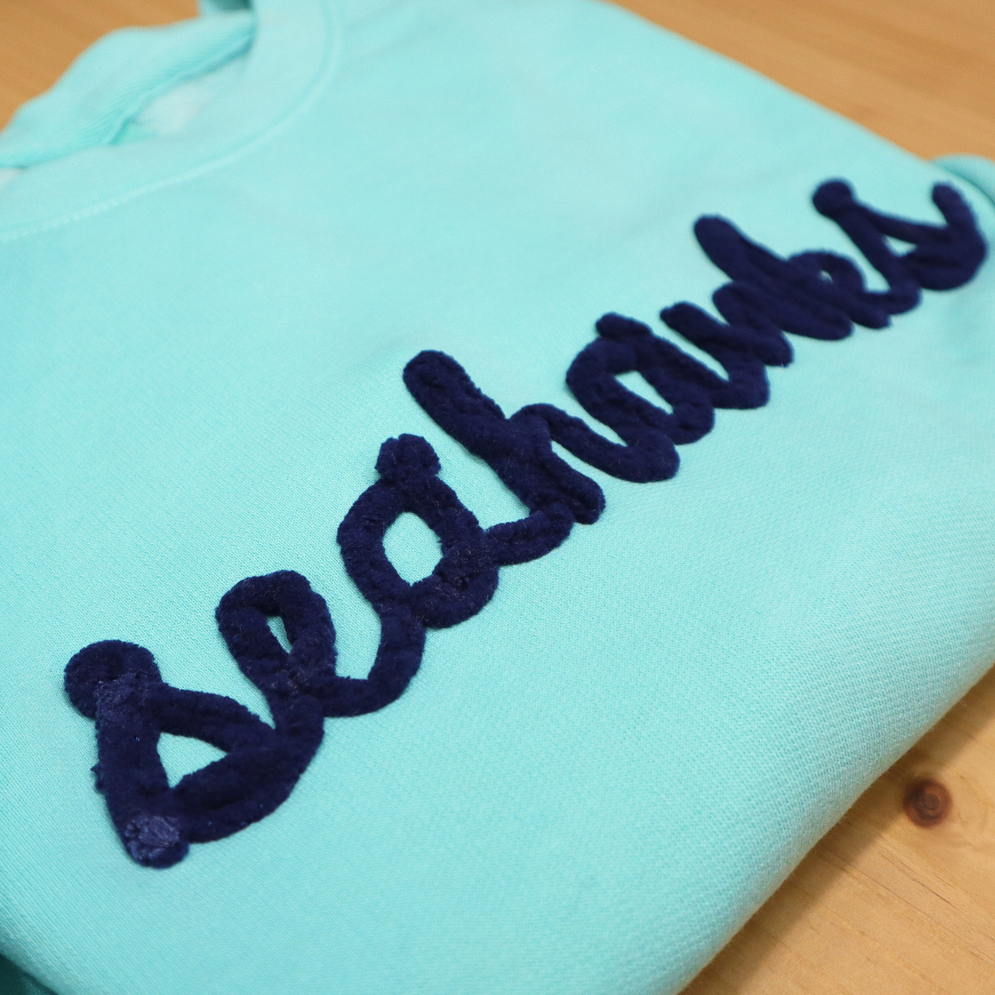 Custom Yarn Embroidery Sweatshirt (Chalky Mint "Seahawks")