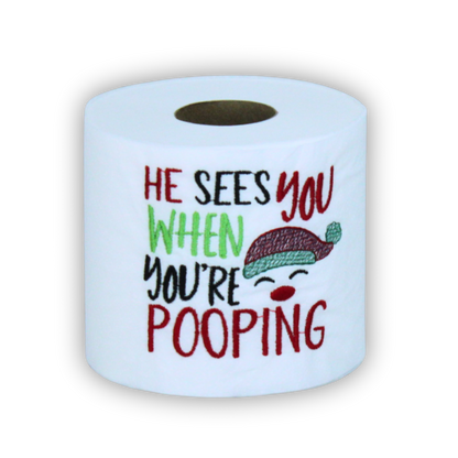 He Sees You, Hilarious Santa Poop-Themed Embroidered Toilet Paper Roll