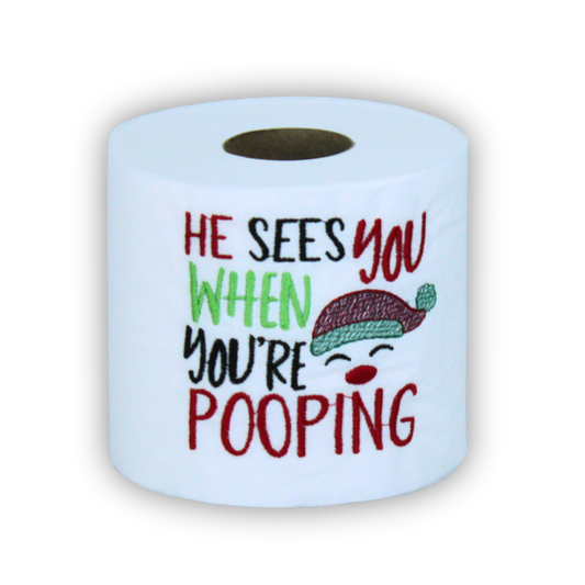 He Sees You, Hilarious Santa Poop-Themed Embroidered Toilet Paper Roll