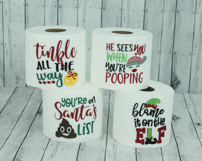 He Sees You, Hilarious Santa Poop-Themed Embroidered Toilet Paper Roll