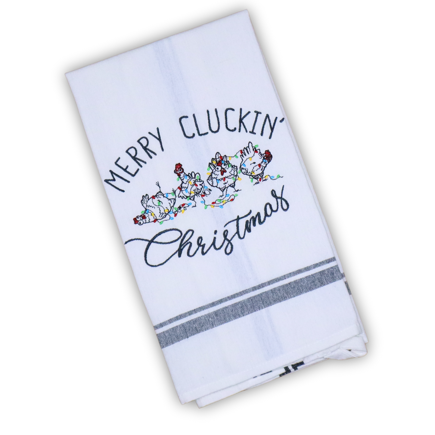 Merry Cluckin' Christmas Chickens * Holiday Lights * Embroidered Hand Towel