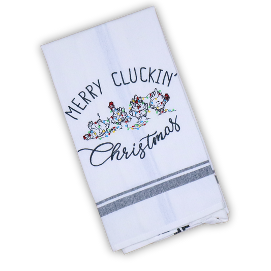 Merry Cluckin' Christmas Chickens * Holiday Lights * Embroidered Hand Towel