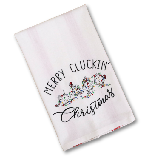 Merry Cluckin' Christmas Mess Chickens * Embroidered Kitchen Towel