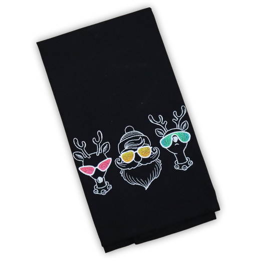 Santa Cool Guys Trio, Rudolph, Sunglasses, Embroidered Hand towel