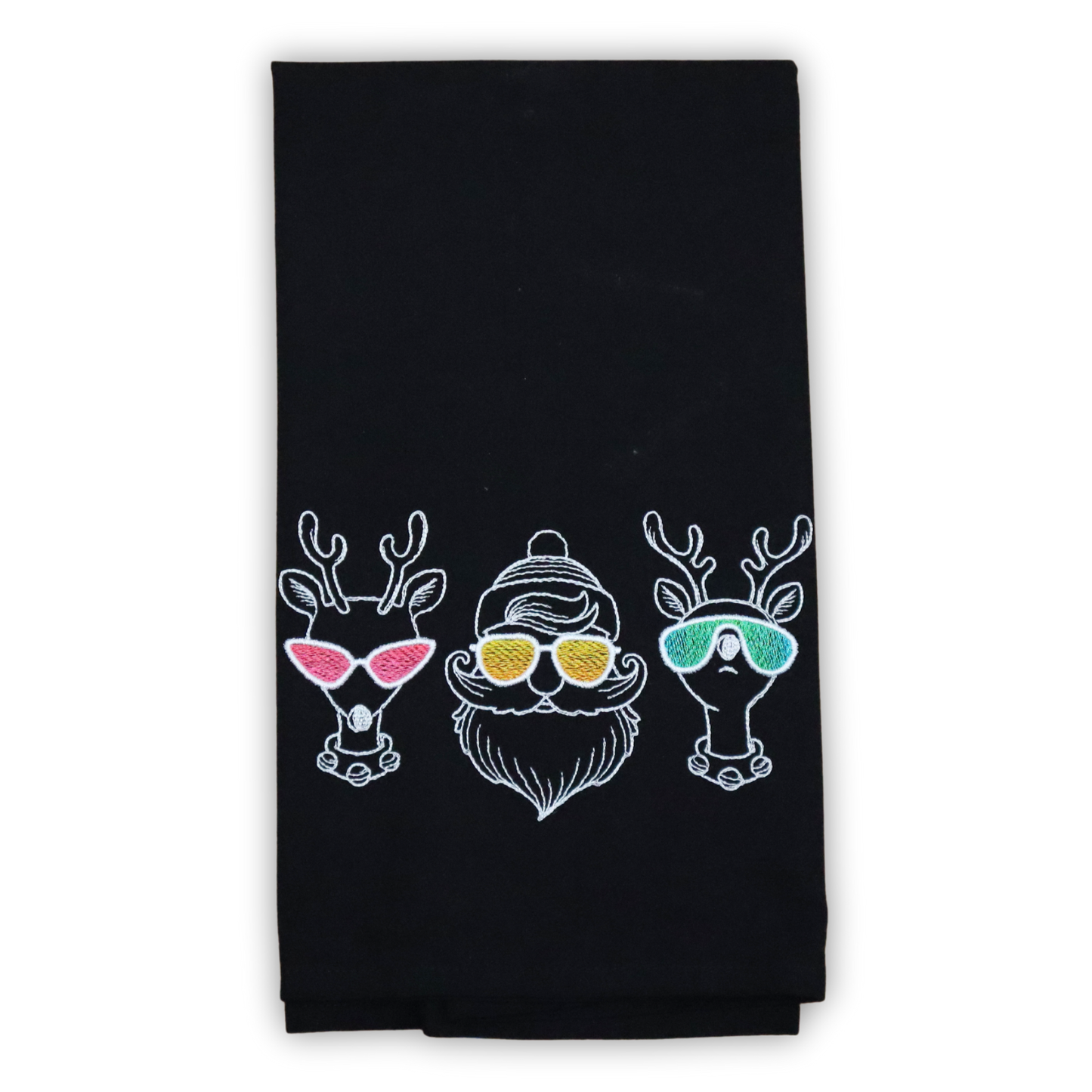 Santa Cool Guys Trio, Rudolph, Sunglasses, Embroidered Hand towel