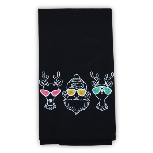 Santa Cool Guys Trio, Rudolph, Sunglasses, Embroidered Hand towel