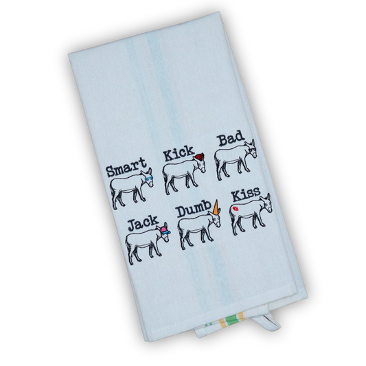 Funny Donkey Embroidered Kitchen Towel
