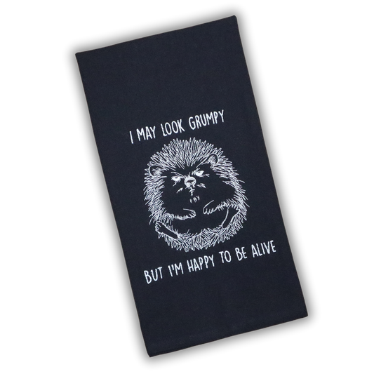 Hedgehog Towel – “I May Look Grumpy” Embroidered, Cute & Funny