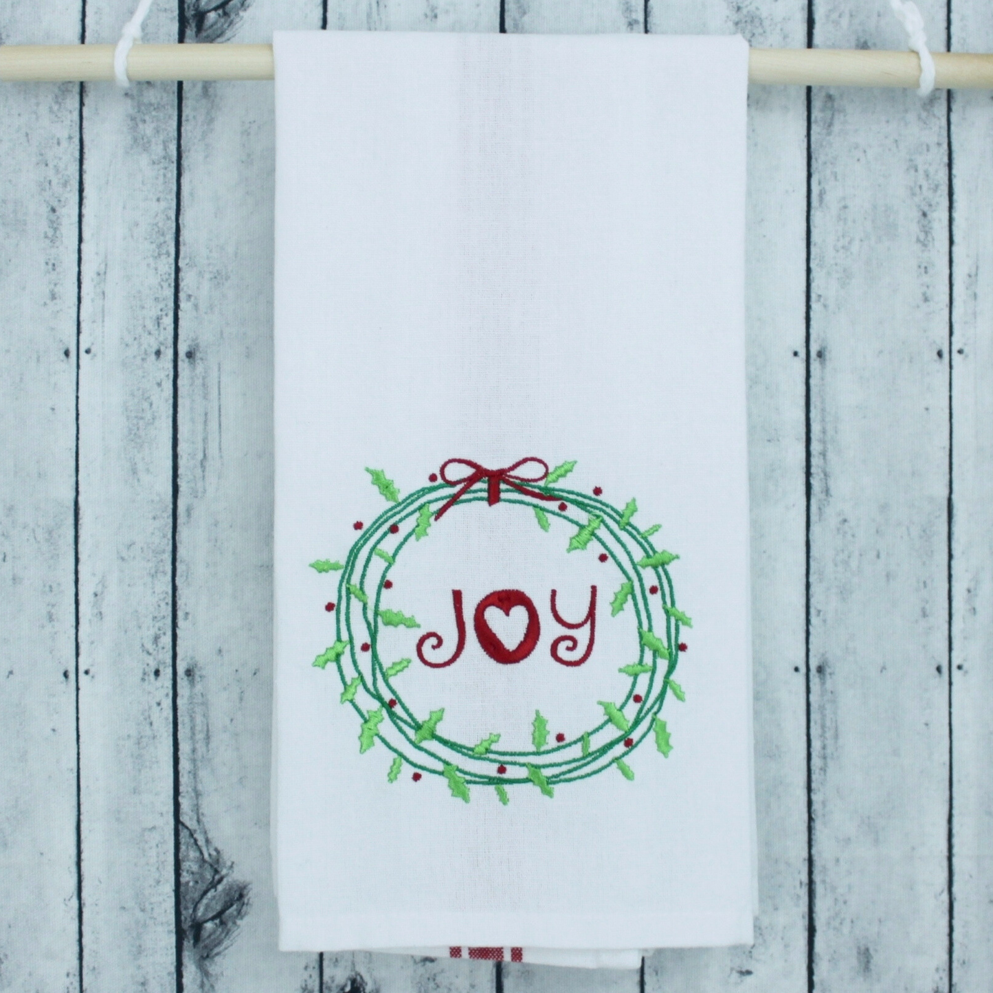 JOY Wreath Embroidered Kitchen Towel