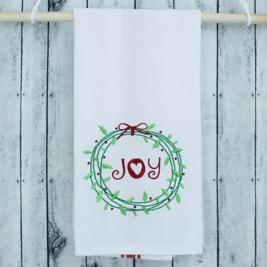 JOY Wreath Embroidered Kitchen Towel