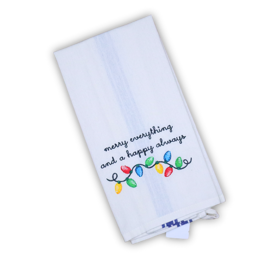 Embroidered Hand Towel * Merry Everything Holiday Lights
