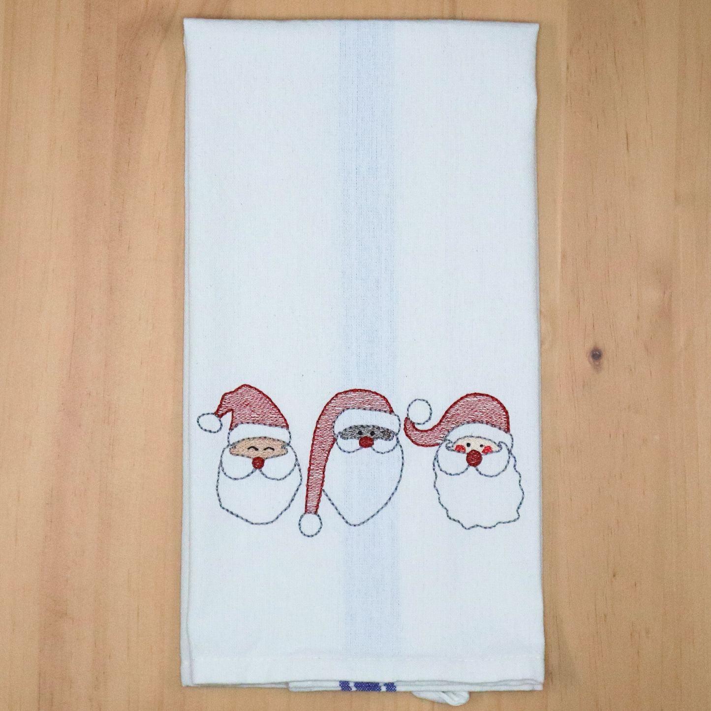 Santa Bean Stitch Trio, Embroidered Hand Towel, Multicultural