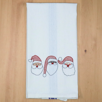 Santa Bean Stitch Trio, Embroidered Hand Towel, Multicultural