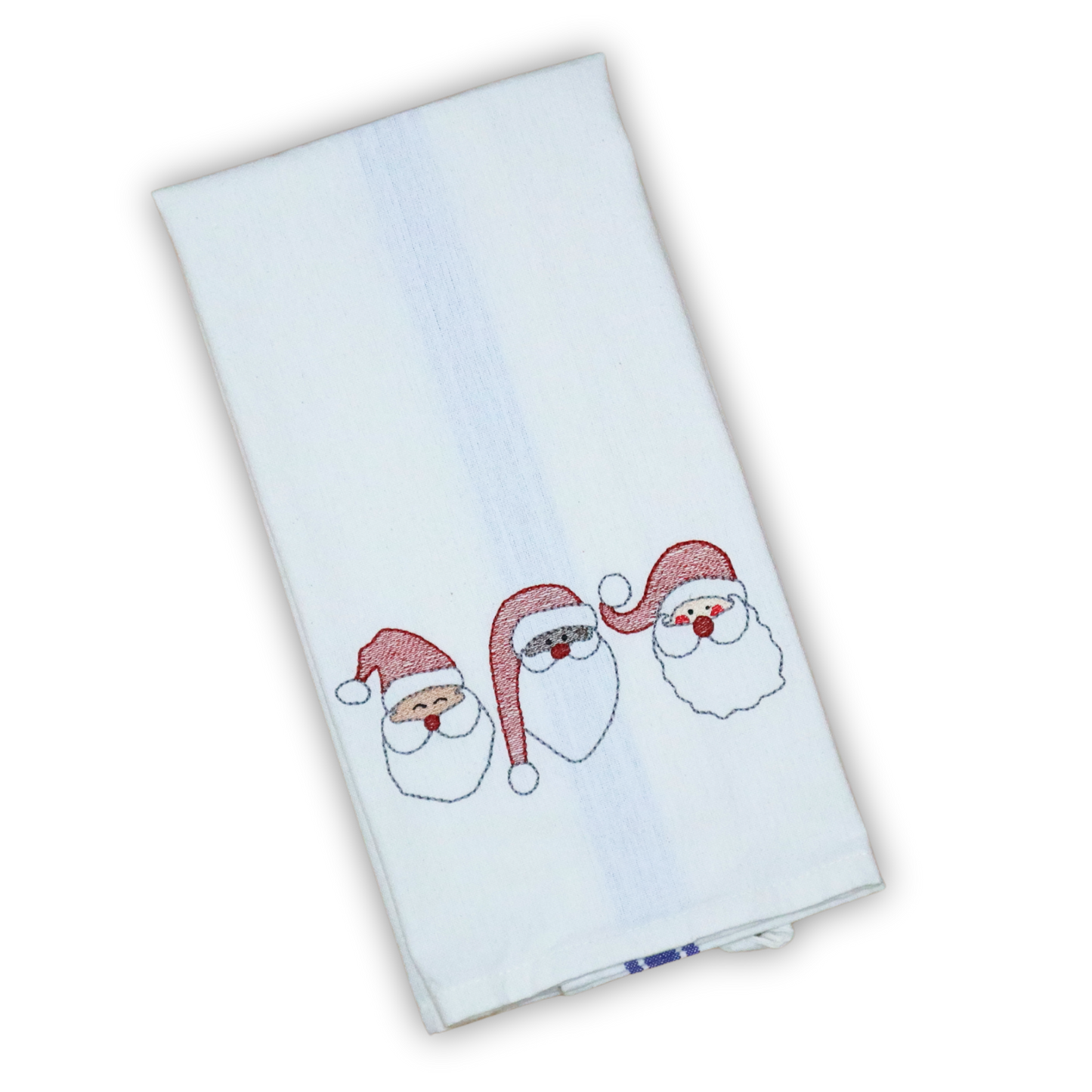 Santa Bean Stitch Trio, Embroidered Hand Towel, Multicultural