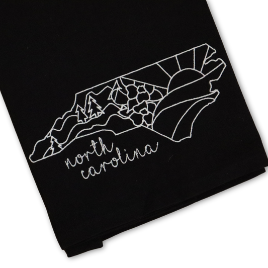 North Carolina Line Drawing Embroidered Flour Sack Towel