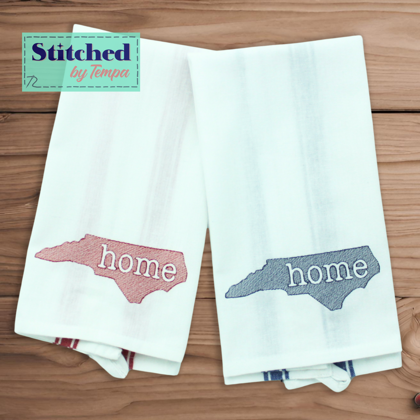 Embroidered Towel, North Carolina "home" sketch design, Kitchen Towel