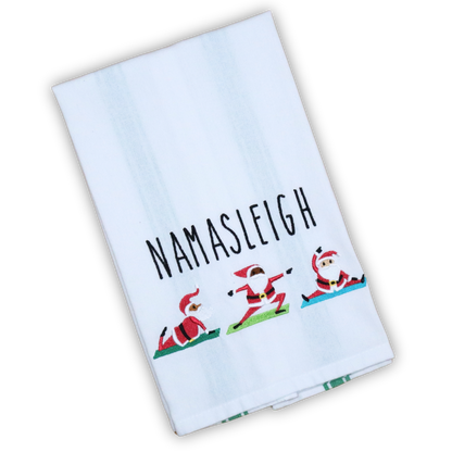 NAMASLEIGH, Santas Practicing Yoga, Embroidered Hand Towel, Multicultural