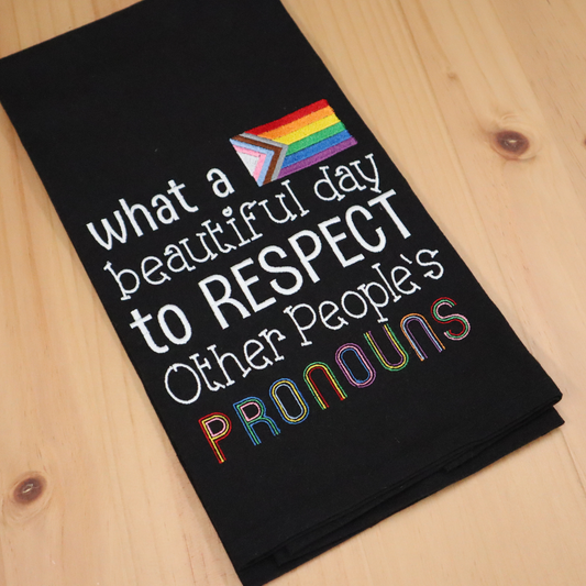 Pronouns & Pride Embroidered Kitchen Towel