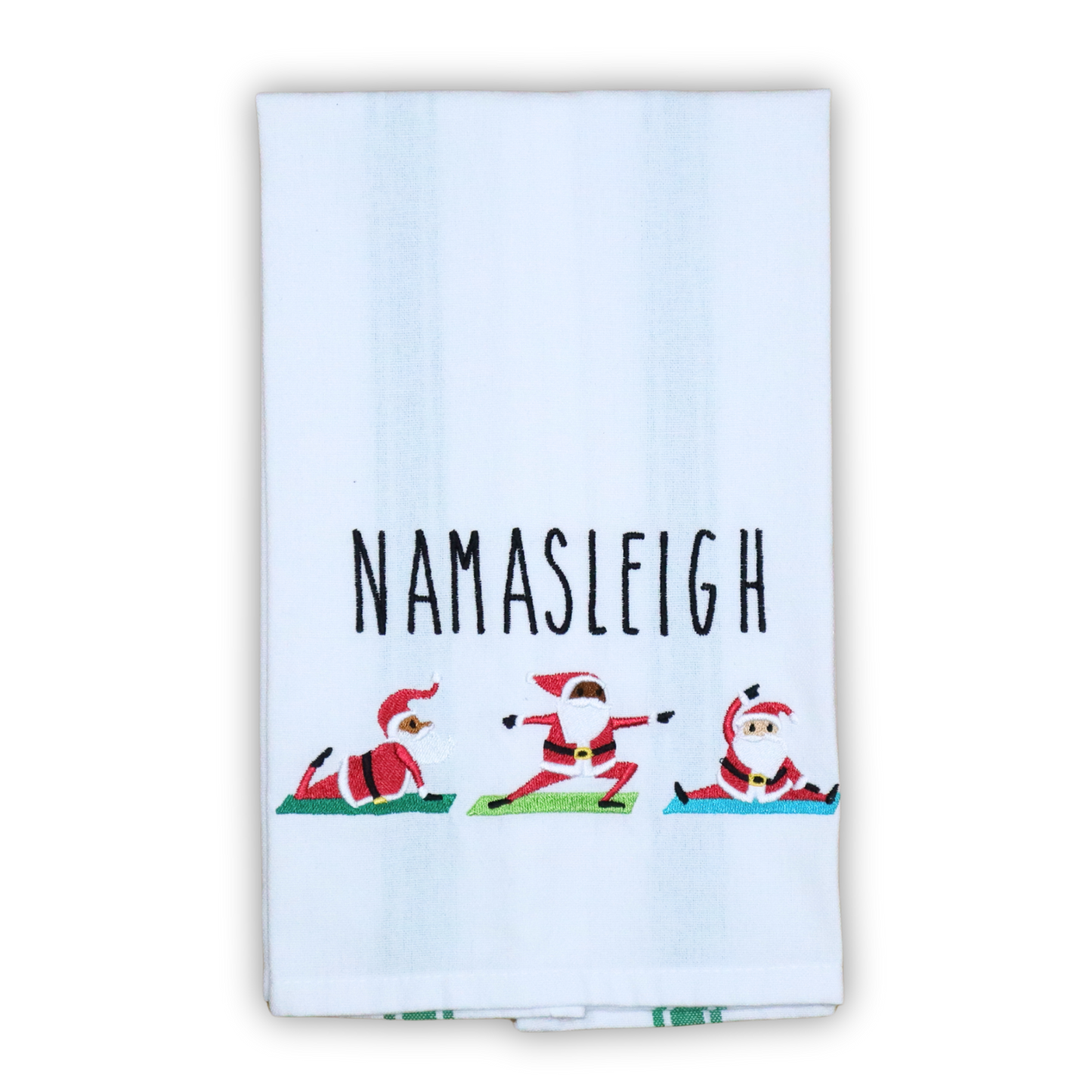 NAMASLEIGH, Santas Practicing Yoga, Embroidered Hand Towel, Multicultural