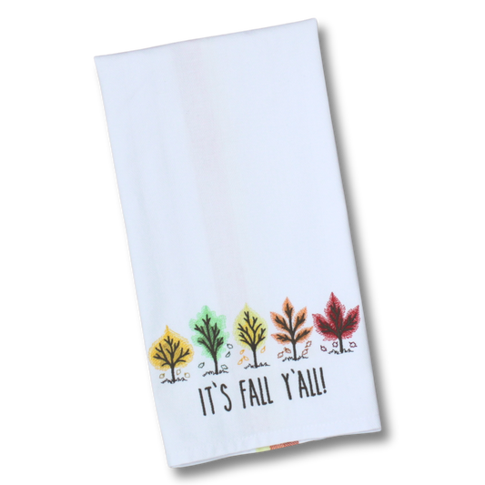 It's Fall Y'all! Kitchen Towel, with Trees Border