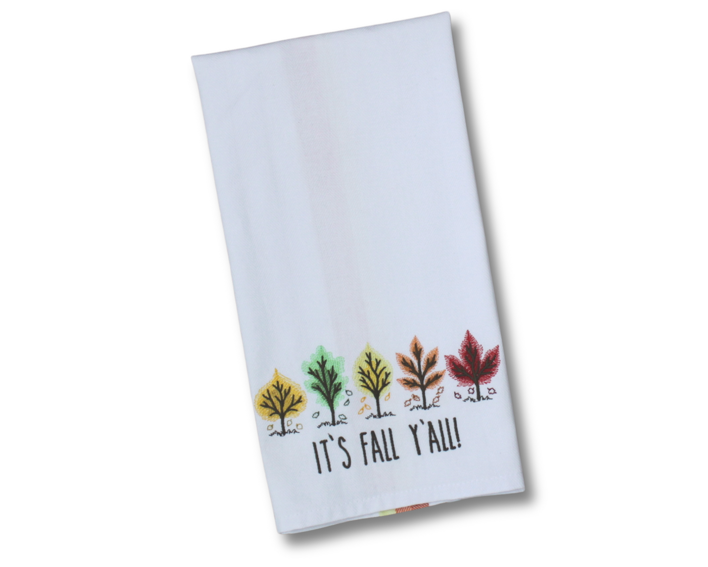 It's Fall Y'all! Kitchen Towel, with Trees Border