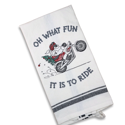 Embroidered Hand towel * Santa Motorcycle Fun