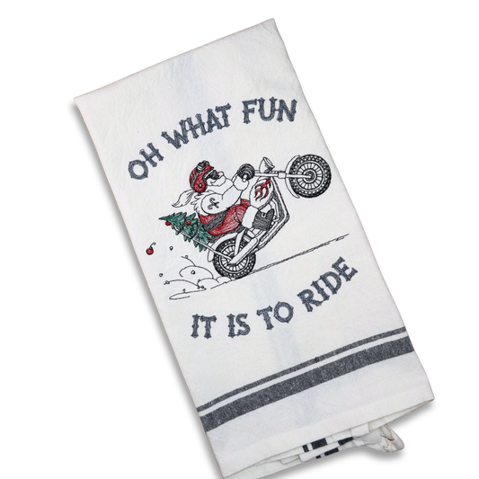 Embroidered Hand towel * Santa Motorcycle Fun