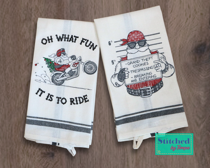 Embroidered Hand towel * Santa Motorcycle Fun