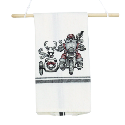 Embroidered Hand towel * Santa Rudolph Sidecar