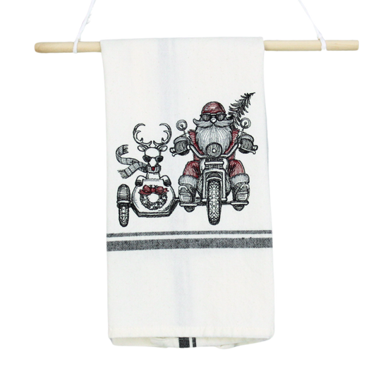 Embroidered Hand towel * Santa Rudolph Sidecar