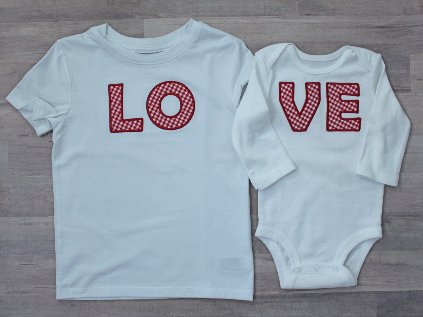 LO-VE Valentine’s Sibling Shirt Set | Matching LOVE Appliqué Tees for Babies, Toddlers & Kids